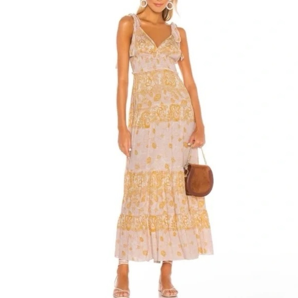 Free People Let's Smock About It Yellow Floral Maxi Dress Tiered 25293